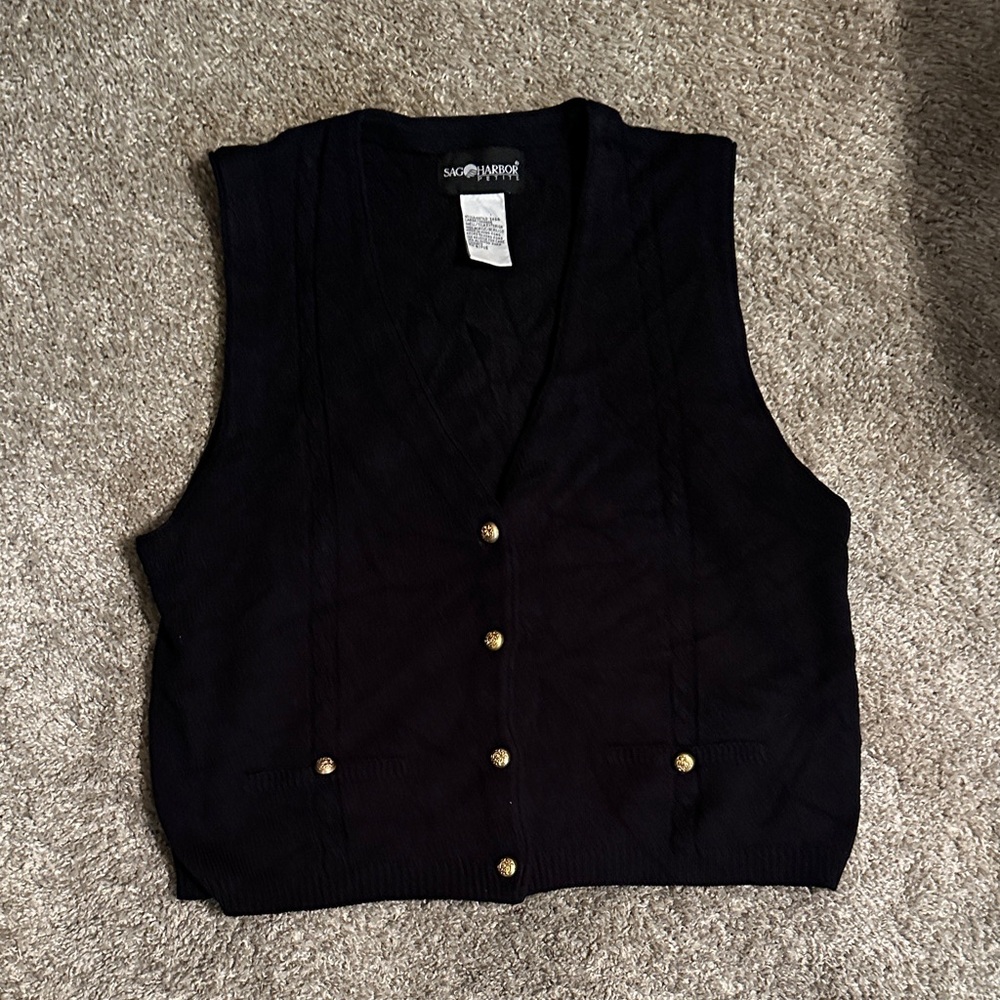 Sag Harbor Black Vest with Gold Buttons